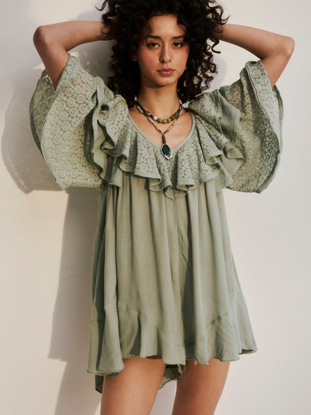 Free People Rush for Ruffles Romper in Jade Surf